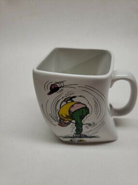 Vintage 1991 Square Twisted Golfers Coffee Mug Cup The Results of Over-Swing!